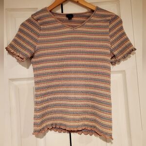 ART CLASS XXL 18/20 Striped Multicolor Elastic Top V-neck Short Sleeve